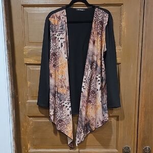 Stylish Black and Tan Open Front Cardigan